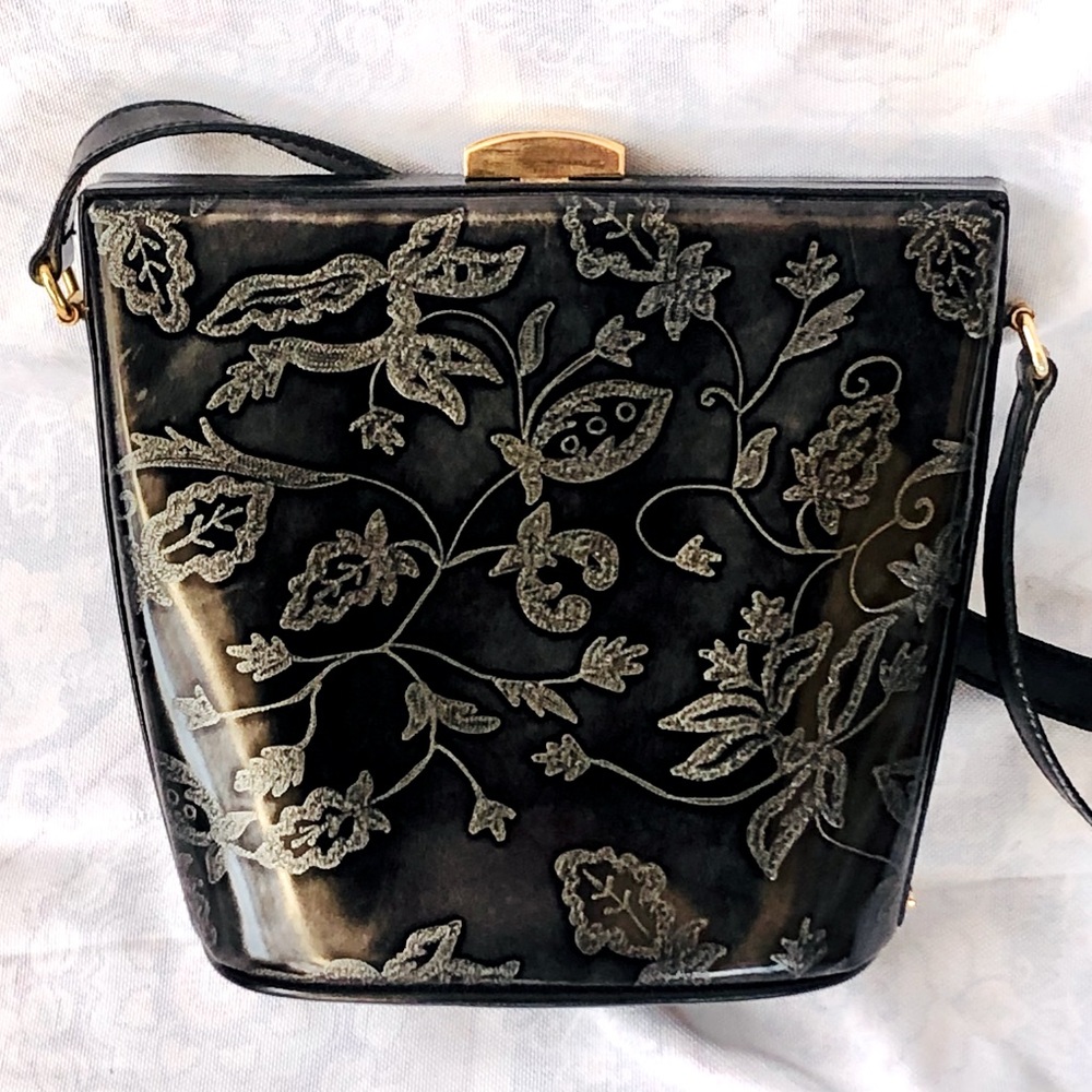 ESCADA Vintage Embossed Structured Evening Bag Logo Clasp Made In Italy